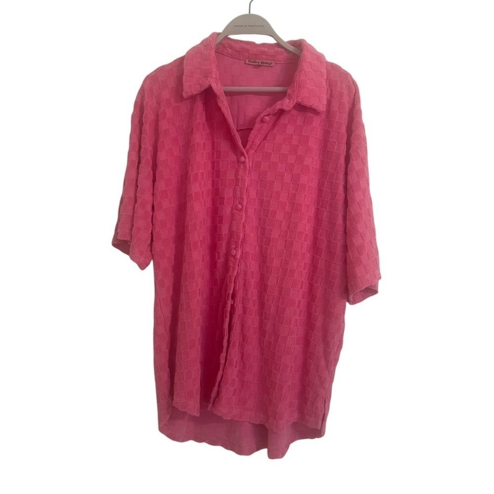 Bailey Rose Pink Checkered Terry Shirt large beach summer spring oversized - Picture 3 of 11